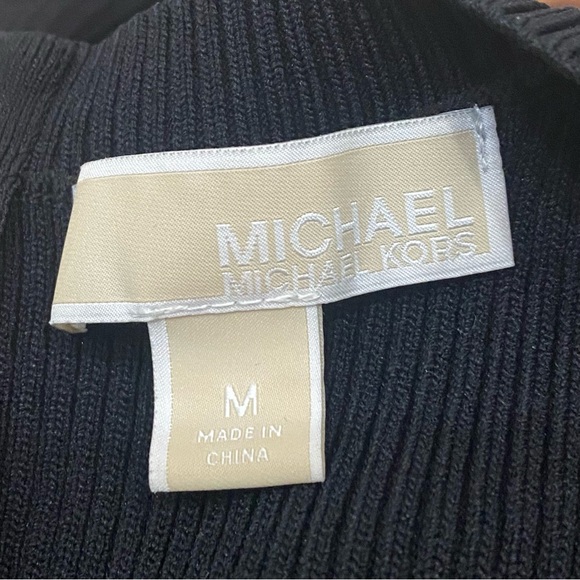 MICHAEL Michael Kors Jacquard Trimmed Ribbed Knit Bodycon Black Dress Size M - Picture 13 of 16